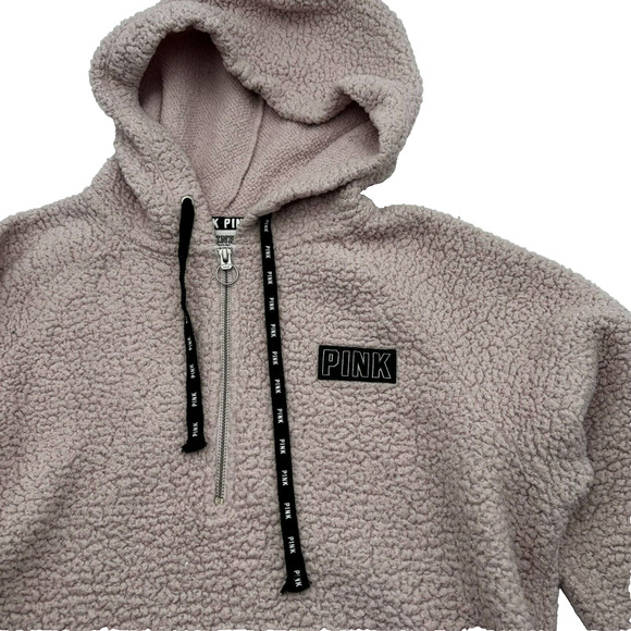 Victoria's Secret Tops - Victoria Secret PINK‎ SMALL Hoodie Sherpa Fleece 1/4 Zip Pink Pullover Cozy